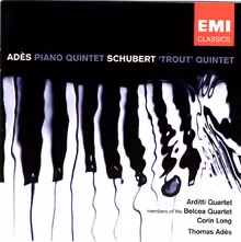 Cover art, Piano Quintet / Schubert: Trout Quintet, Thomas Adès / Franz Schubert, Arditti Quartet; members of the Belcea Quartet; Thomas Adès, piano