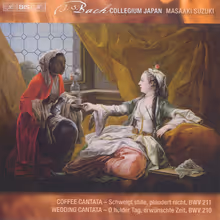 Cover art, Coffee & Wedding Cantatas, J.S. Bach, Carolyn Sampson, Hiroya Sakurada, Stephan Schreckenberger; Bach Collegium Japan / Masaaki Suzuki