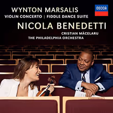 Cover art, Violin Concerto & Fiddle Dance Suite, Wynton Marsalis, Nicola Benedetti, violin; Philadelphia Orchestra / Cristian Măcelaru