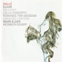Cover art, Cello Concerto / Falstaff, Elgar, Heinrich Schiff, cello; Graham Salvage, bassoon; Hallé Orchestra / Mark Elder