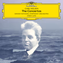 Cover art, The Concertos, Carl Nielsen, Danish National Symphony Orchestra / Fabio Luisi; Bomsori Kim, violin; Johnny Teyssier, clarinet; Ulla Miilmann, flute