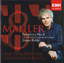 Cover art, Symphony No. 8, Mahler, Christine Brewer, Soile Isokoski, Juliane Banse, Birgit Remmert, Jane Henschel, David Wilson-Johnson, John Relyea; City of Birmingham Symphony Orchestra / Simon Rattle
