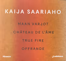 Cover art, Château de l'âme, Maan varjot, Offrande & True Fire, Kaija Saariaho, Faustine de Monès, Davóne Tines, Anssi Karttunen, Olivier Latry; Chorus of Radio France, French National Orchestra & French Radio Philharmonic