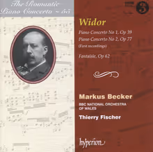 Cover art, Piano Concertos 1 & 2 · Fantaisie, Widor, Markus Becker, piano; BBC National Orchestra of Wales / Thierry Fischer